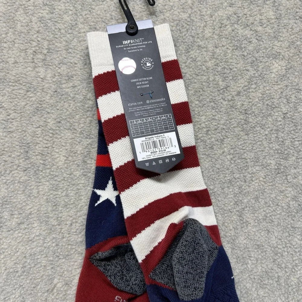 Stance Cleveland Indians‎ Brigade Crew Socks Size Large MLB USA Flag NWT